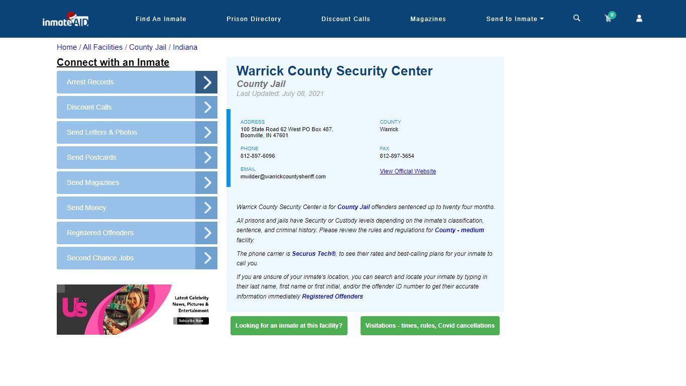 Warrick County Security Center - Inmate Locator - Boonville, IN